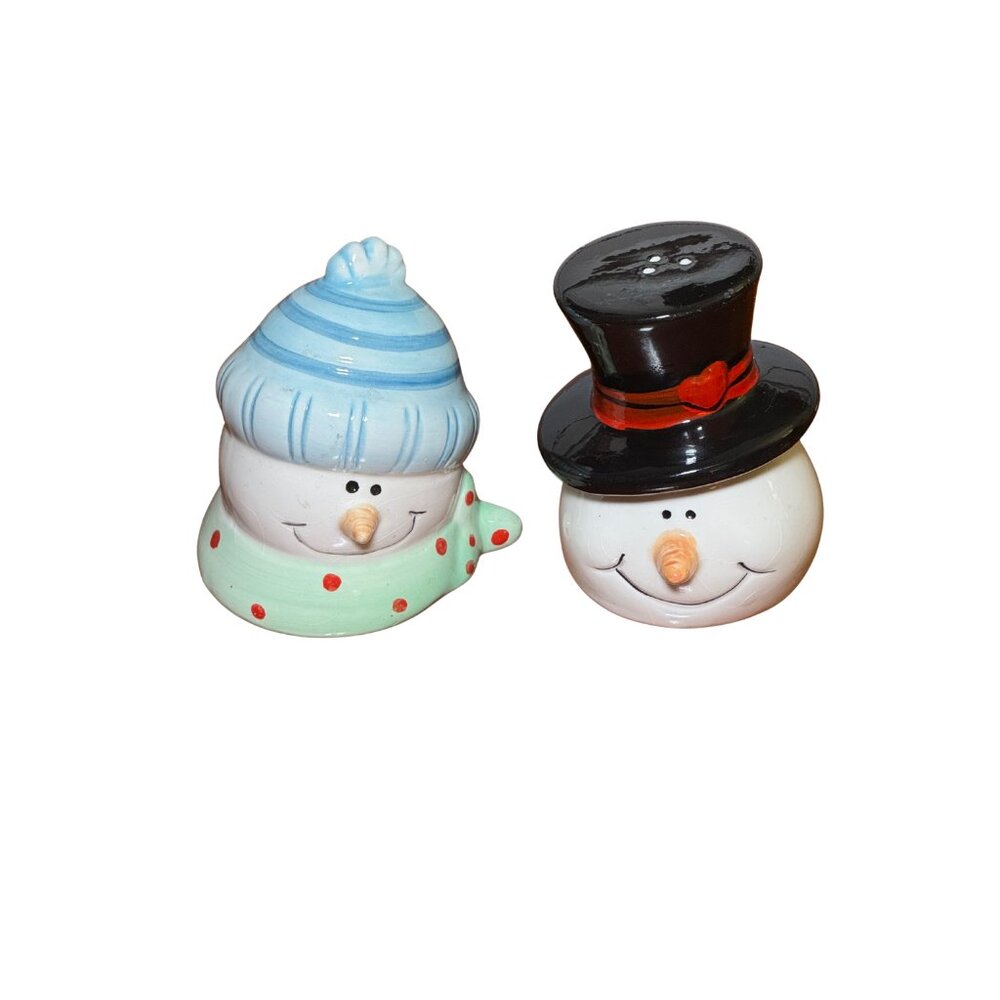 Kathryn Beich Snowman Salt & Pepper Shakers Ceramic 4" - Picture 3 of 6